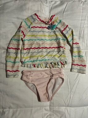 Little Me Multicolor Wavy Stripe Rashguard with Light Pink Bottom